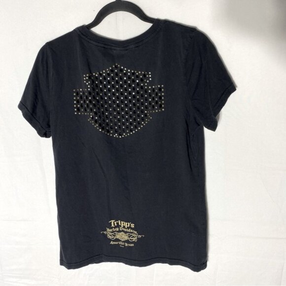 5/$25 Harley-Davidson Black Short Sleeve T Shirt W Laser Cut Logo Shape On Back - Picture 2 of 12